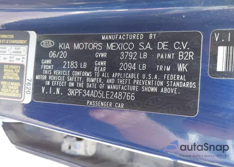 2020 Kia Forte Gt-Line from USA, damaged, VIN 3KPF34AD5LE248766